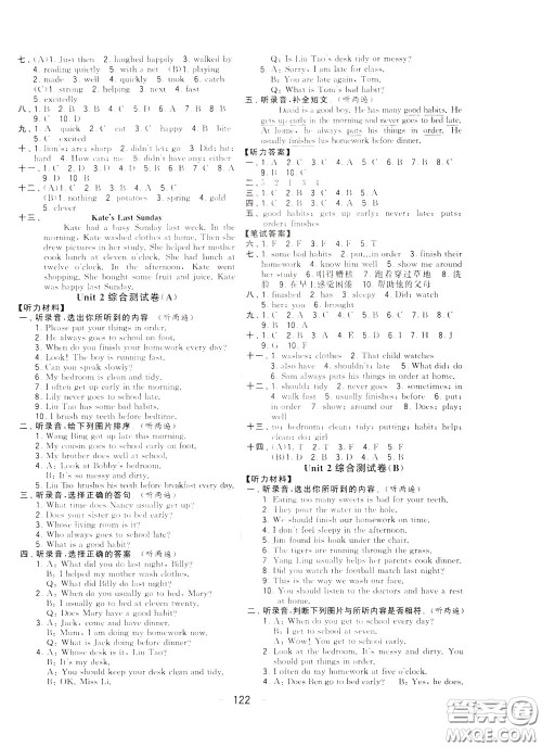 2020年学霸提优大试卷单元月考英语六年级下册江苏专用参考答案