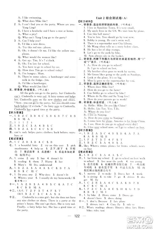2020年学霸提优大试卷单元月考英语五年级下册江苏专用参考答案