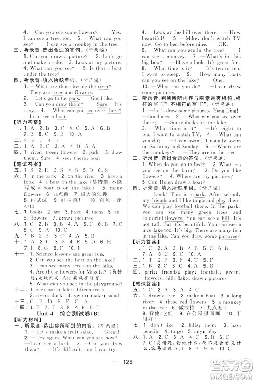 2020年学霸提优大试卷单元月考英语四年级下册江苏专用参考答案