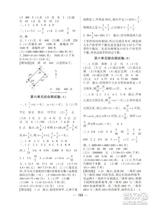 2020年学霸提优大试卷数学六年级下册江苏国标参考答案