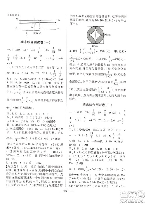 2020年学霸提优大试卷数学六年级下册江苏国标参考答案
