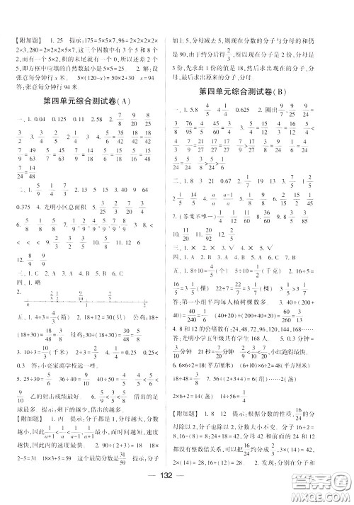 2020年学霸提优大试卷数学五年级下册江苏国标参考答案