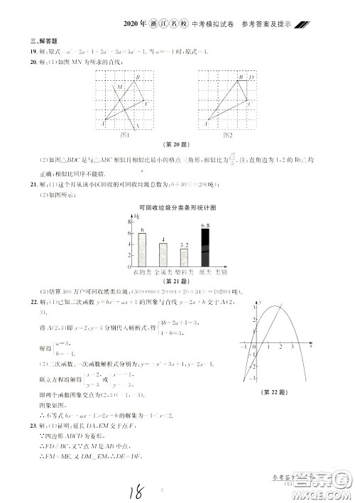 2020年浙江名校中考模拟试卷数学参考答案