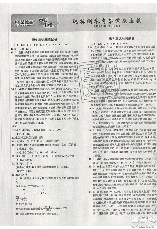 2020荣德基点拨训练九年级化学下册沪教版答案 2020荣德基点拨训练九年级化学下册沪教版答案