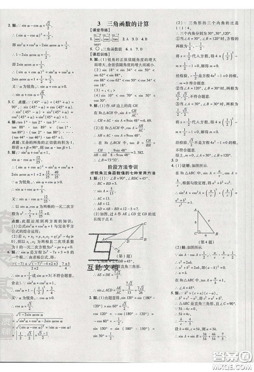 2020荣德基点拨训练九年级数学下册北师大版答案