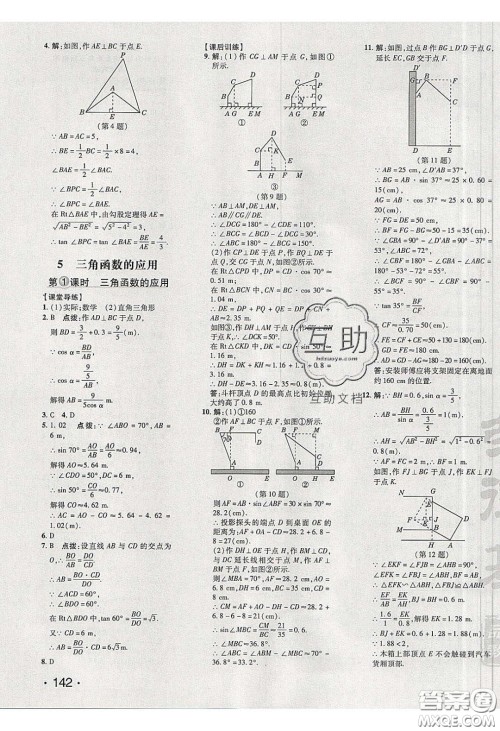 2020荣德基点拨训练九年级数学下册北师大版答案