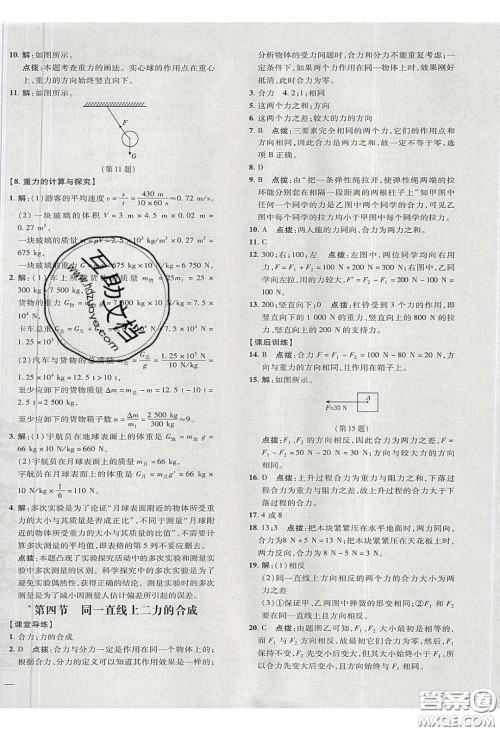 2020荣德基点拨训练八年级物理下册北师大版答案