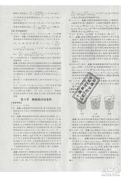 2020荣德基点拨训练八年级物理下册北师大版答案