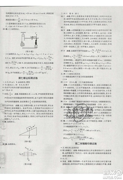 2020荣德基点拨训练八年级物理下册沪粤版安徽专版答案