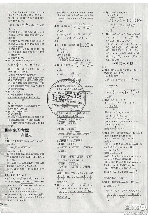 2020荣德基点拨训练八年级数学下册沪科版安徽专用版答案