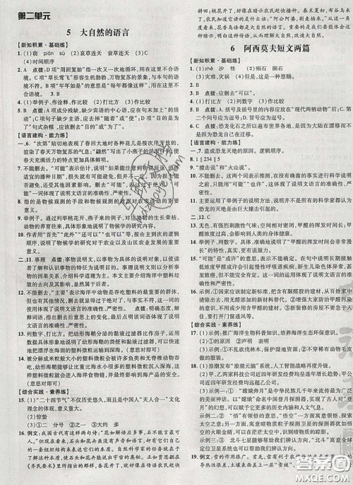 2020荣德基点拨训练八年级语文下册人教版安徽专版答案