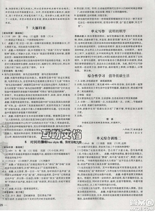 2020荣德基点拨训练八年级语文下册人教版安徽专版答案