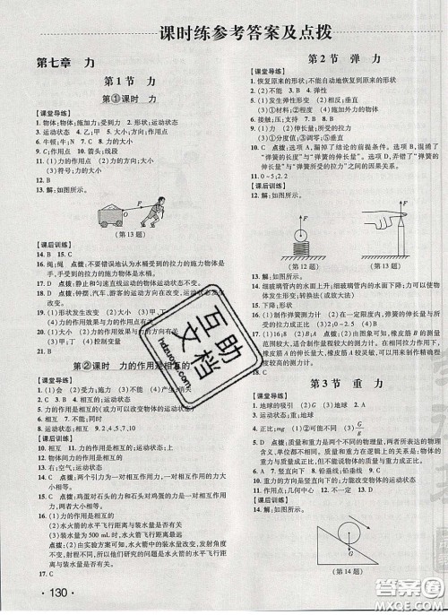 2020荣德基点拨训练八年级物理下册人教版答案