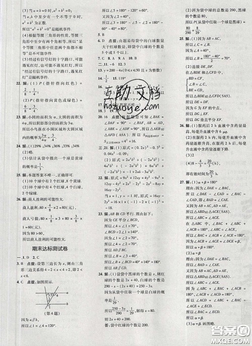 2020荣德基点拨训练七年级数学下册北师大版答案