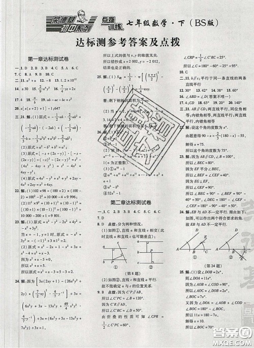 2020荣德基点拨训练七年级数学下册北师大版答案