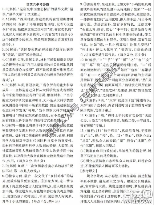 金学导航2020届高三模拟卷语文答案 金学导航2020届高三模拟卷语文答案