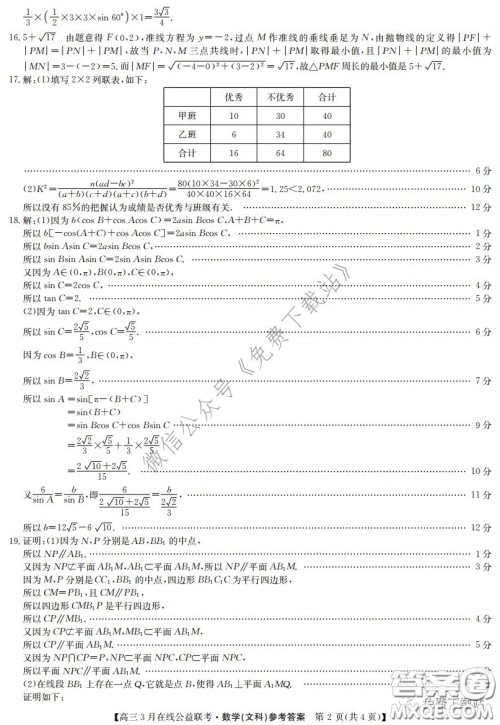 2020年九师联盟3月在线公益联考文科数学试题及答案
