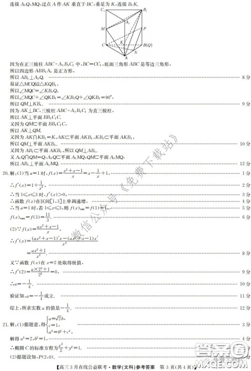 2020年九师联盟3月在线公益联考文科数学试题及答案 2020年九师联盟3月在线公益联考文科数学试题及答案