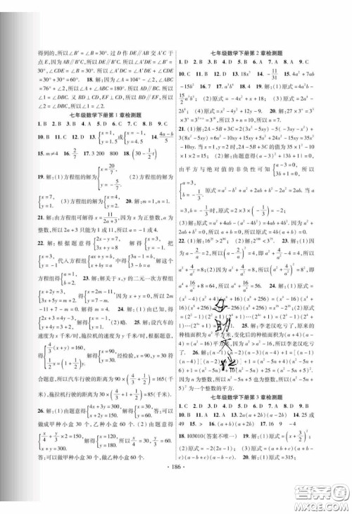 新疆文化出版社2020春课时掌控七年级数学下册湘教版答案