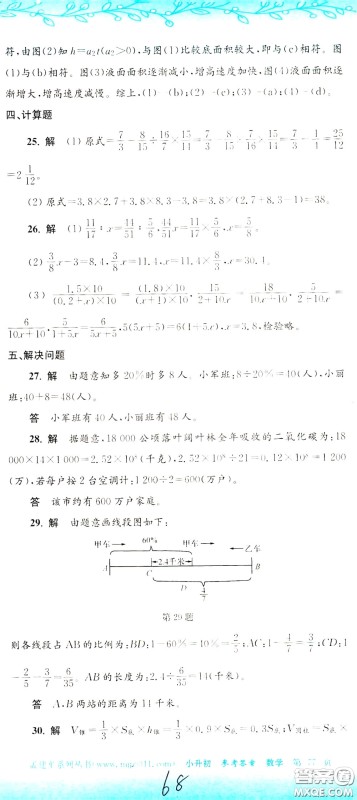 孟建平系列丛书2020年小升初名校初一新生分班摸底考试卷数学参考答案