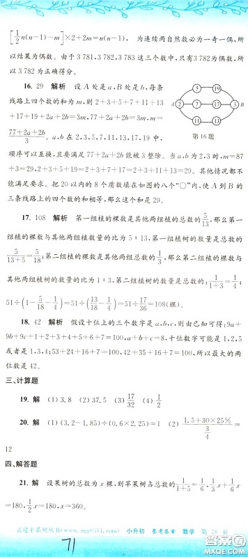 孟建平系列丛书2020年小升初名校初一新生分班摸底考试卷数学参考答案