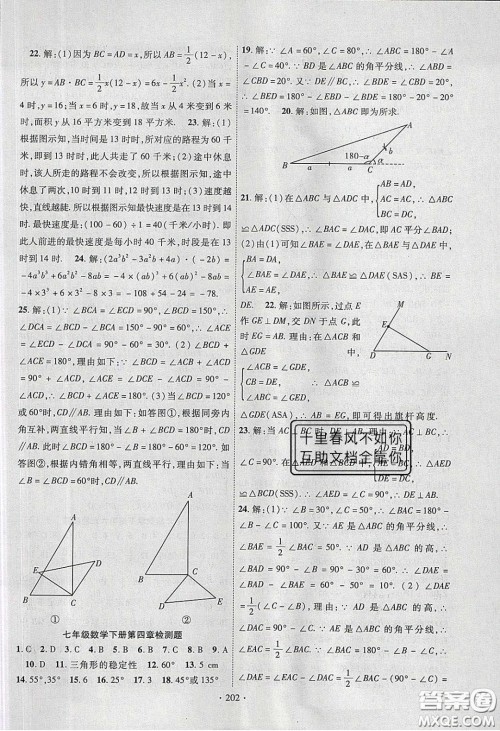 新疆文化出版社2020春课时掌控七年级数学下册北师大版答案