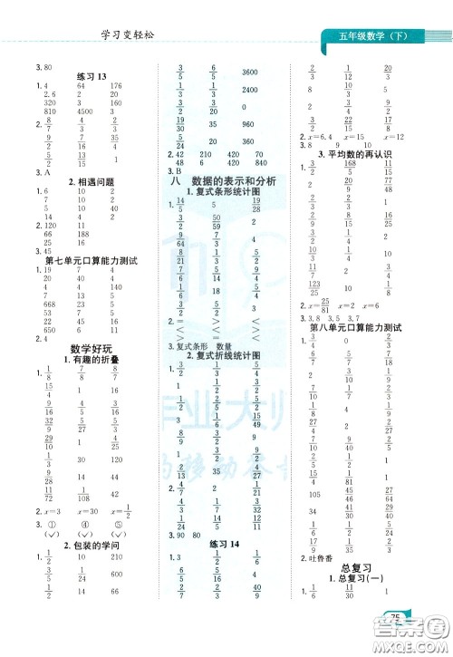 陕西人民教育出版社2020年口算一本通五年级下册数学北京师大版参考答案