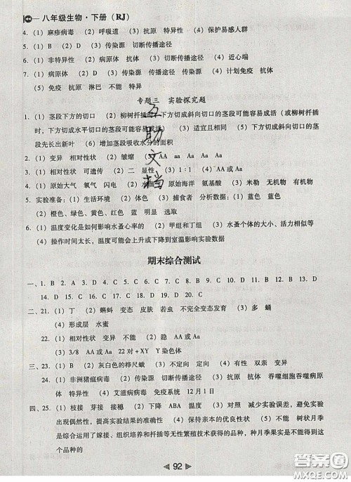 庠序文化2020小题速刷八年级生物下册人教版答案