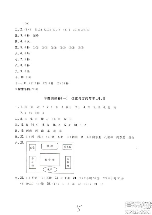 2020年一卷一练单元同步测试卷数学三年级下册R版人教版参考答案