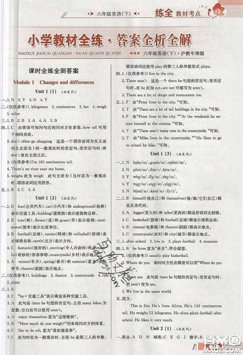 2020年小学教材全练六年级英语下册沪教版牛津版答案 2020年小学教材全练六年级英语下册沪教版牛津版答案