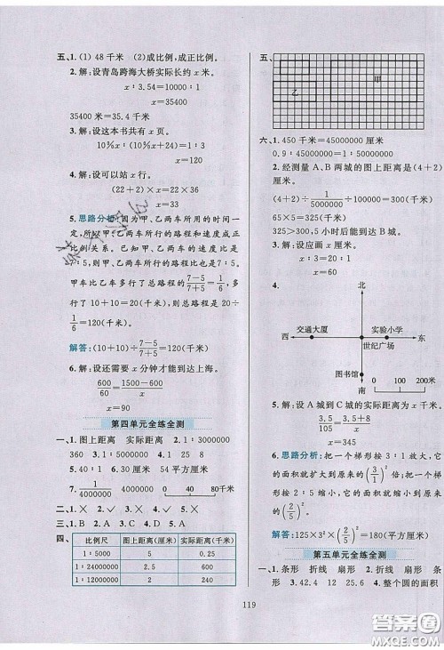 2020年小学教材全练六年级数学下册青岛版六三制答案