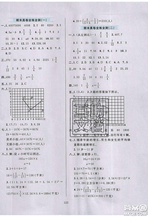 2020年小学教材全练六年级数学下册青岛版六三制答案