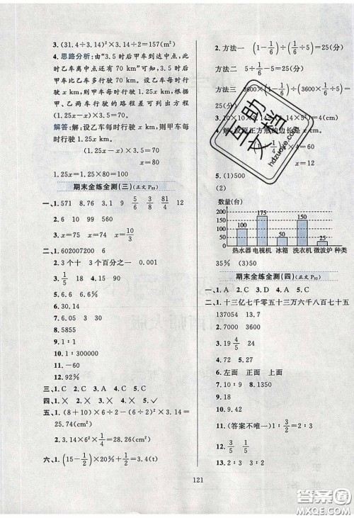 2020年小学教材全练六年级数学下册西师大版答案