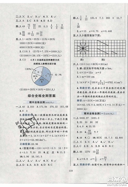 2020年小学教材全练六年级数学下册西师大版答案