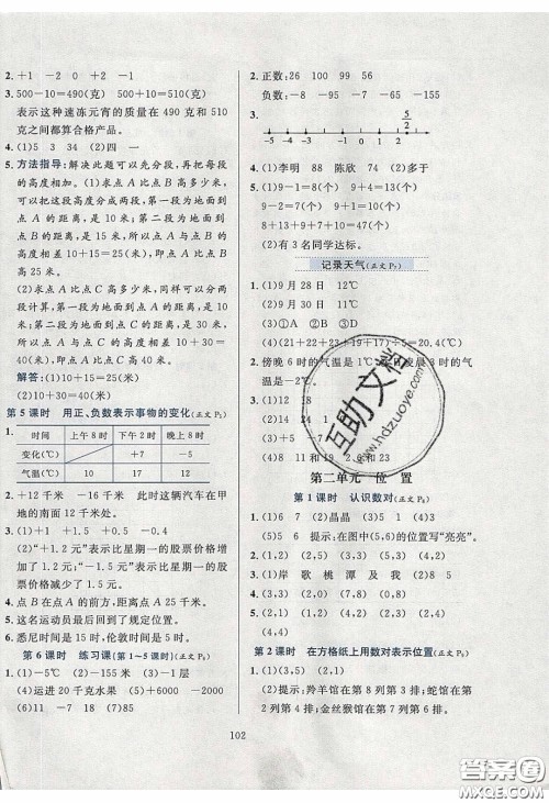 2020年小学教材全练六年级数学下册冀教版答案