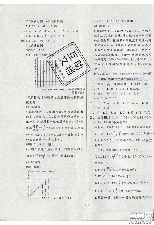 2020年小学教材全练六年级数学下册冀教版答案