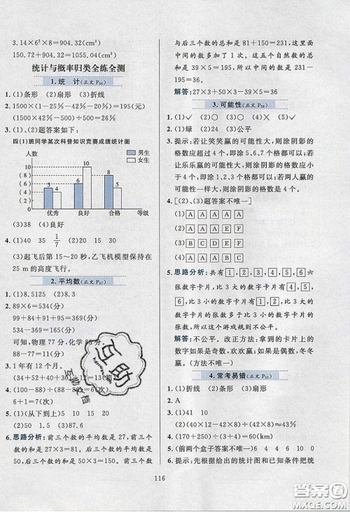 2020年小学教材全练六年级数学下册北师大版答案