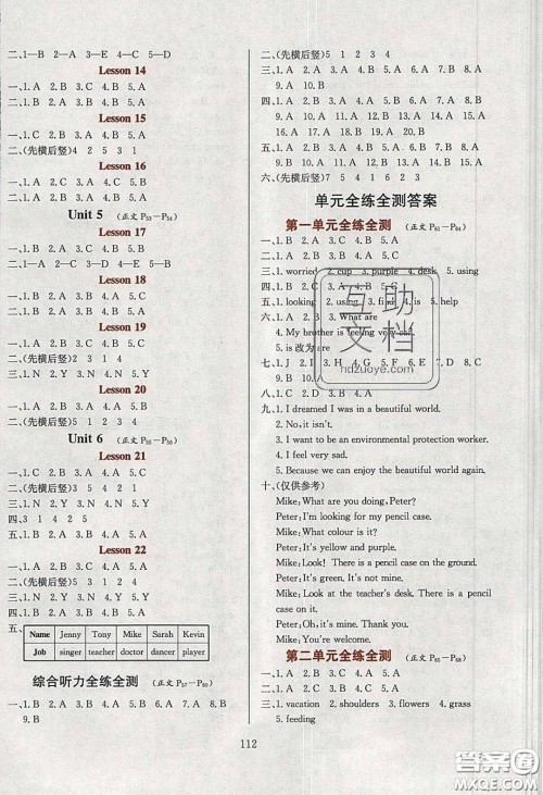 2020年小学教材全练六年级英语下册北京版答案