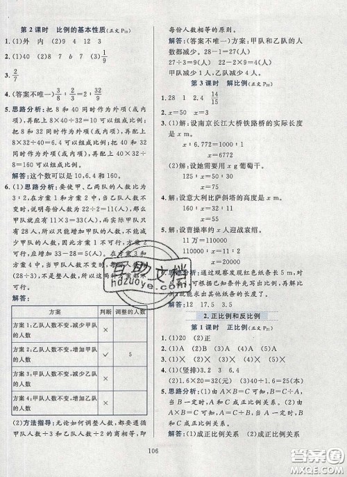 2020年小学教材全练六年级数学下册人教版答案