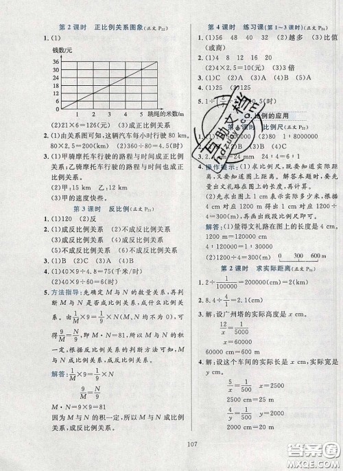 2020年小学教材全练六年级数学下册人教版答案