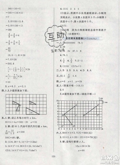 2020年小学教材全练六年级数学下册人教版答案 2020年小学教材全练六年级数学下册人教版答案