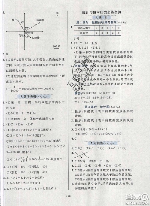 2020年小学教材全练六年级数学下册北京版答案