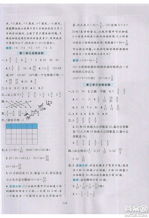 2020年小学教材全练五年级数学下册青岛版答案