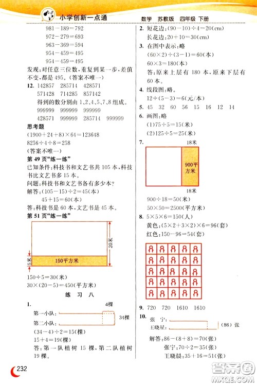 2020年小学创新一点通数学四年级下册苏教版参考答案