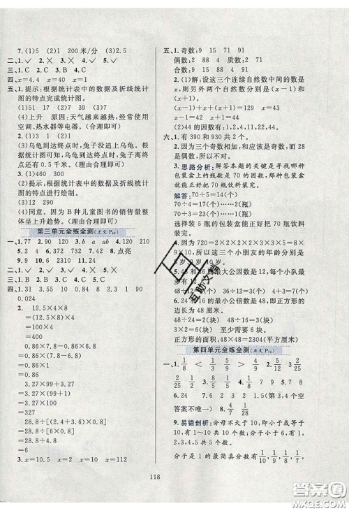 2020年小学教材全练五年级数学下册江苏版答案 2020年小学教材全练五年级数学下册江苏版答案