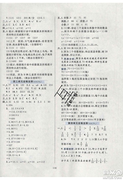 2020年小学教材全练五年级数学下册江苏版答案