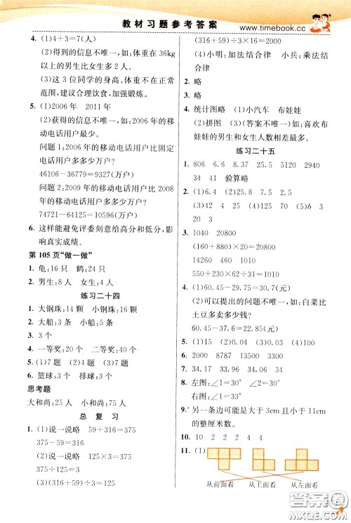 2020年小学创新一点通数学四年级下册人教版参考答案