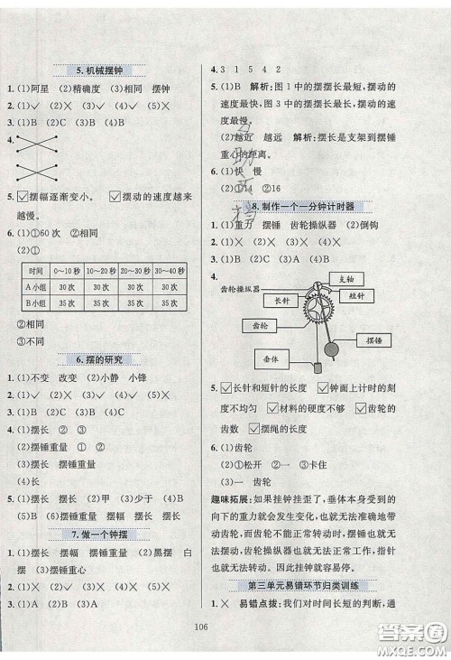 2020年小学教材全练五年级科学下册教科版答案 2020年小学教材全练五年级科学下册教科版答案