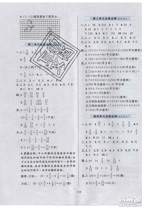 2020年小学教材全练五年级数学下册冀教版答案 2020年小学教材全练五年级数学下册冀教版答案