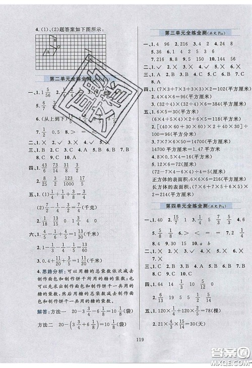 2020年小学教材全练五年级数学下册冀教版答案